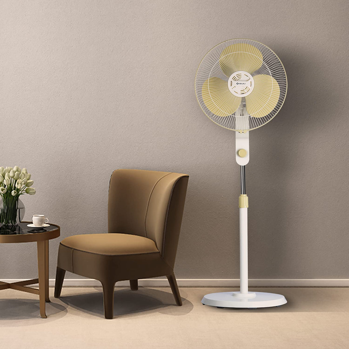 Bajaj Veloce 400 MM Pedestal Fan For Home | Air Freshener Pocket | 100% Copper Motor | High Air Delivery | 2 Yrs Warranty 【Champagne Fizz】