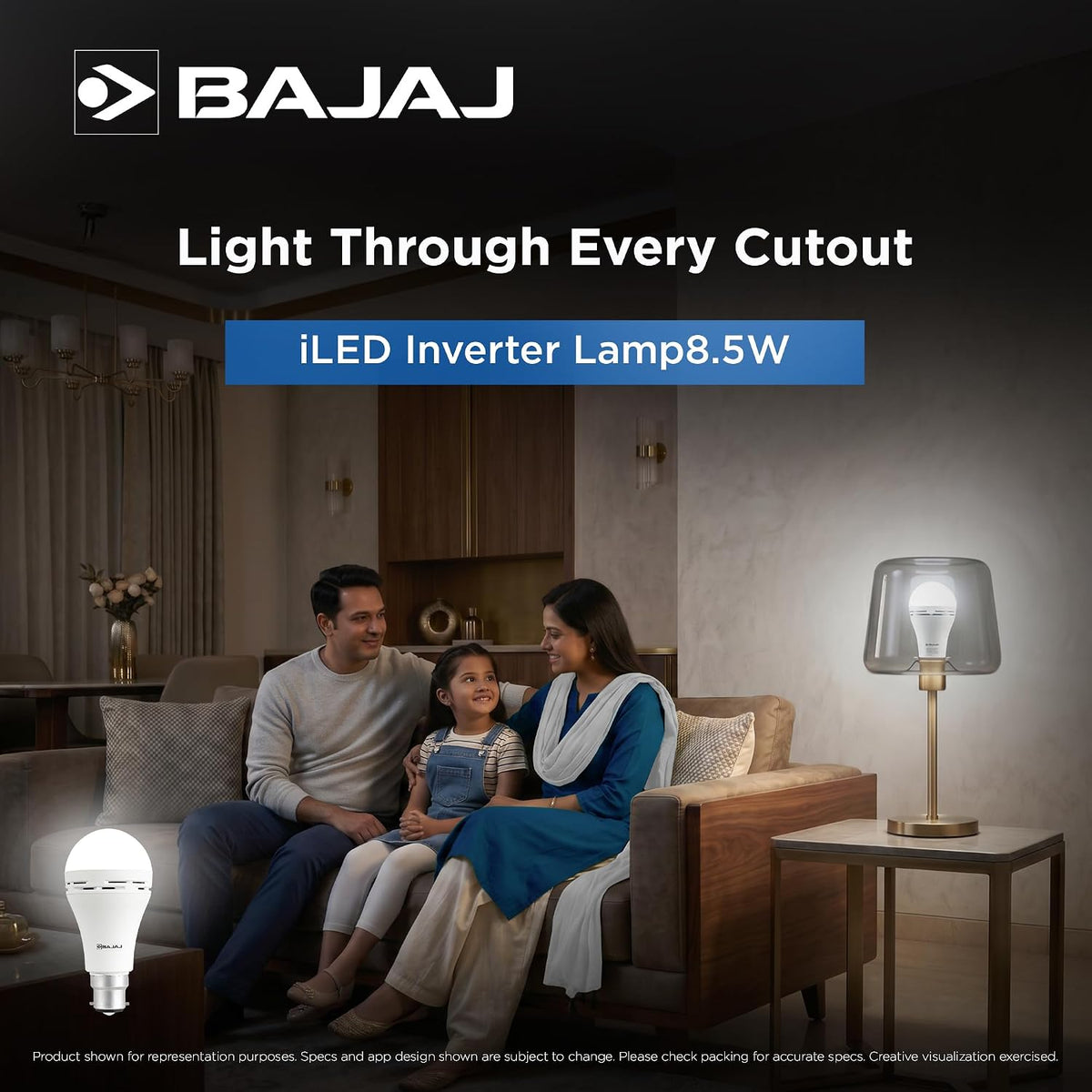 Bajaj iLED 8.5W Rechargeable Emergency Inverter LED Bulb | Cool Day Light | Upto 4 Hours Battery | B22D | (Pack of 4, White)