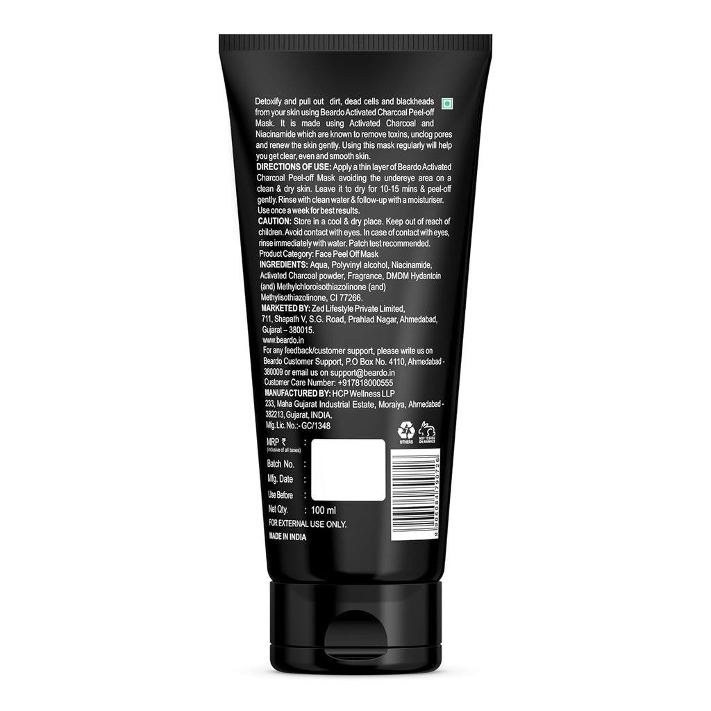 Beardo Activated Charcoal Peel Off Mask for Men, 100g