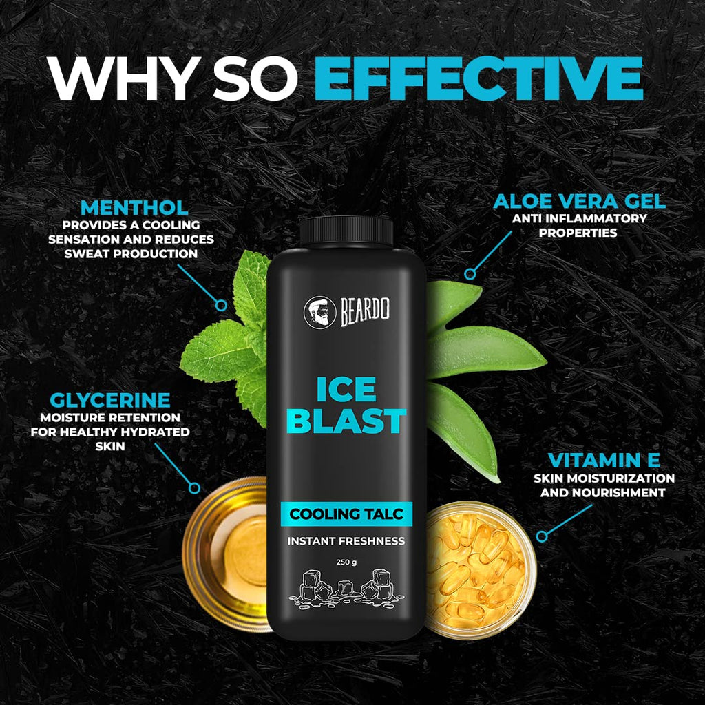 Beardo Ice Blast Talc powder for men | INSTANT ICY COOLING Talcum Powder Men 250g