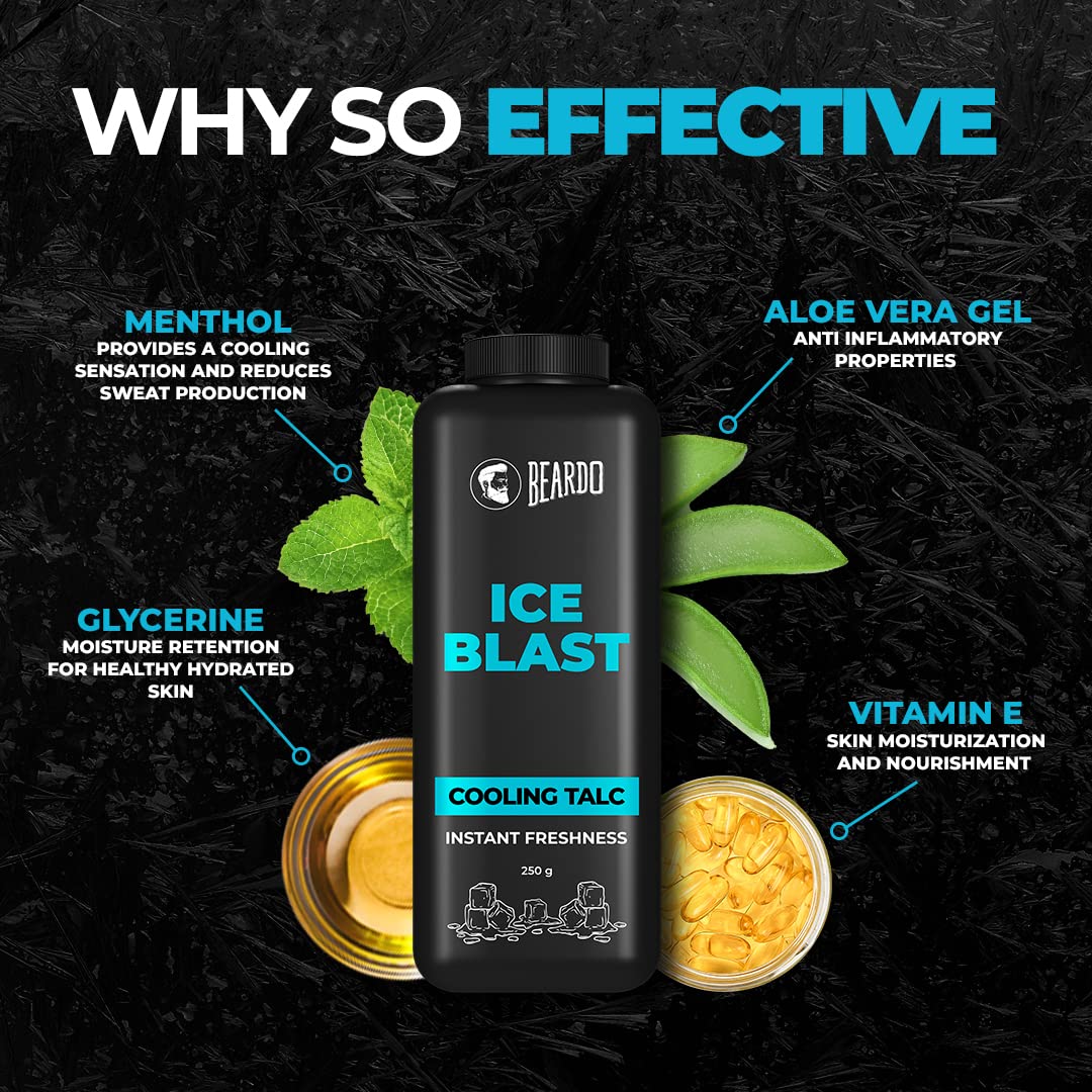 Beardo Ice Blast Talc powder for men | INSTANT ICY COOLING Talcum Powder Men 250g