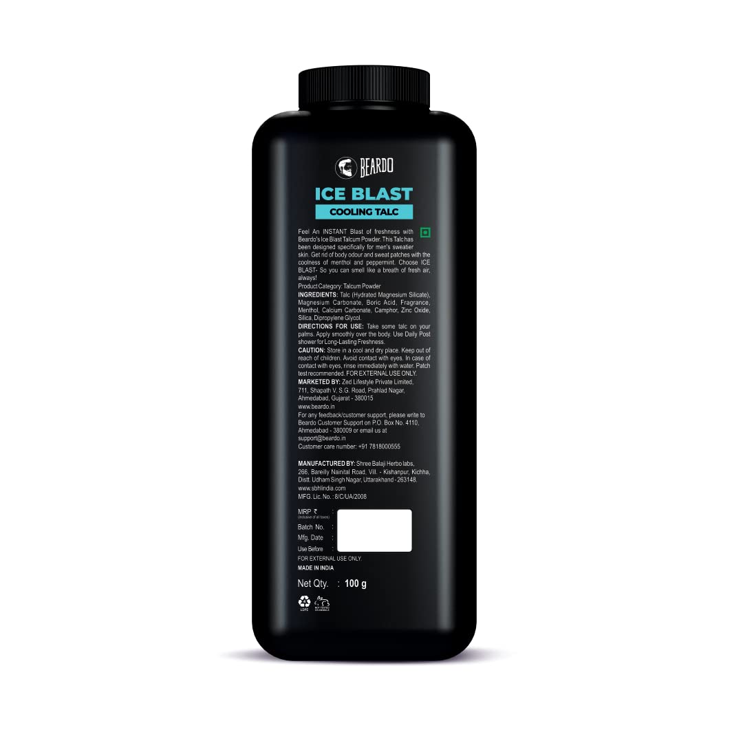Beardo Ice Blast Talc powder for men | INSTANT ICY COOLING Talcum Powder Men 250g