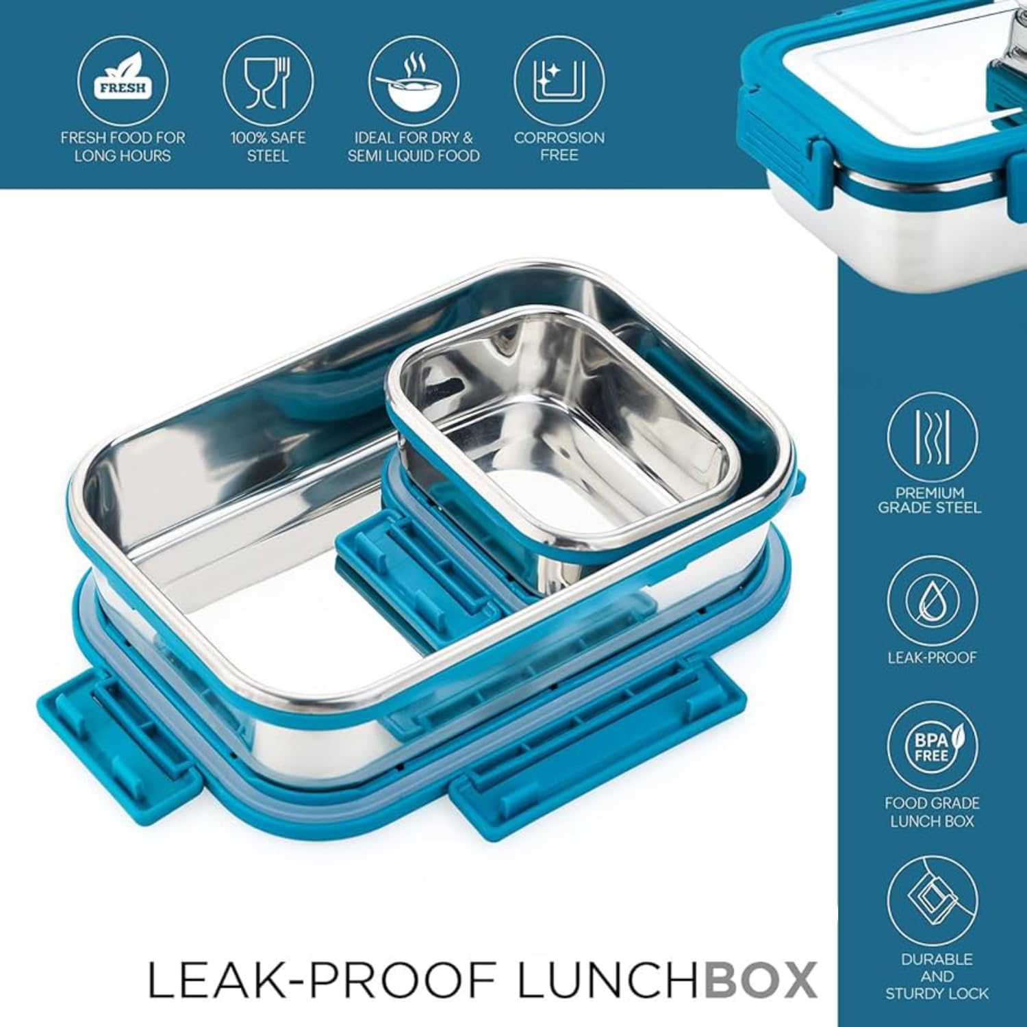 Blluex Stainless Steel Lunch Box |100% Leak Proof |Lunch Box