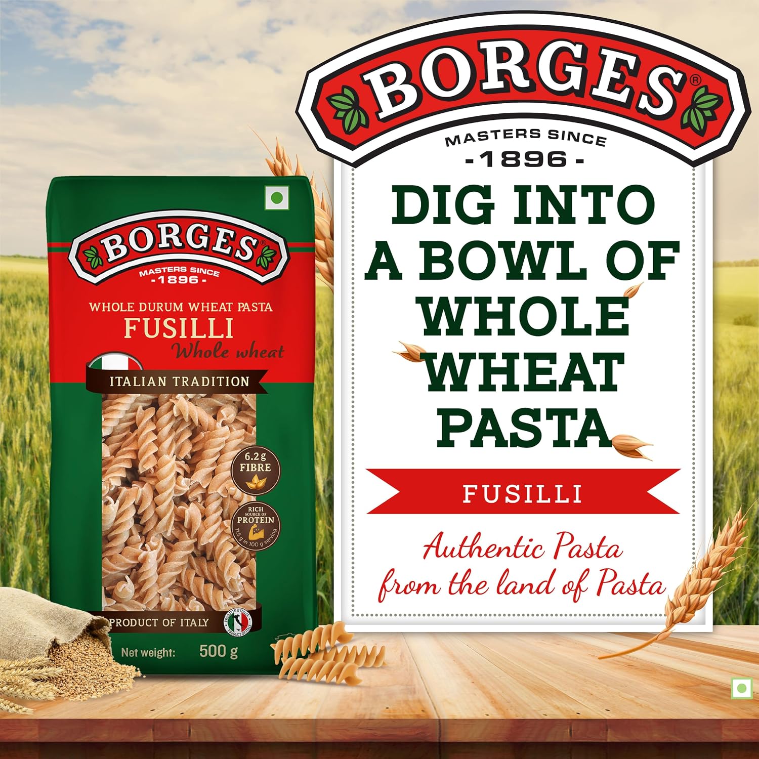 Borges High Protein, fiber, Trans Fat Free and Cholesterol Free Whole Wheat Fusilli Pasta (500 grams)