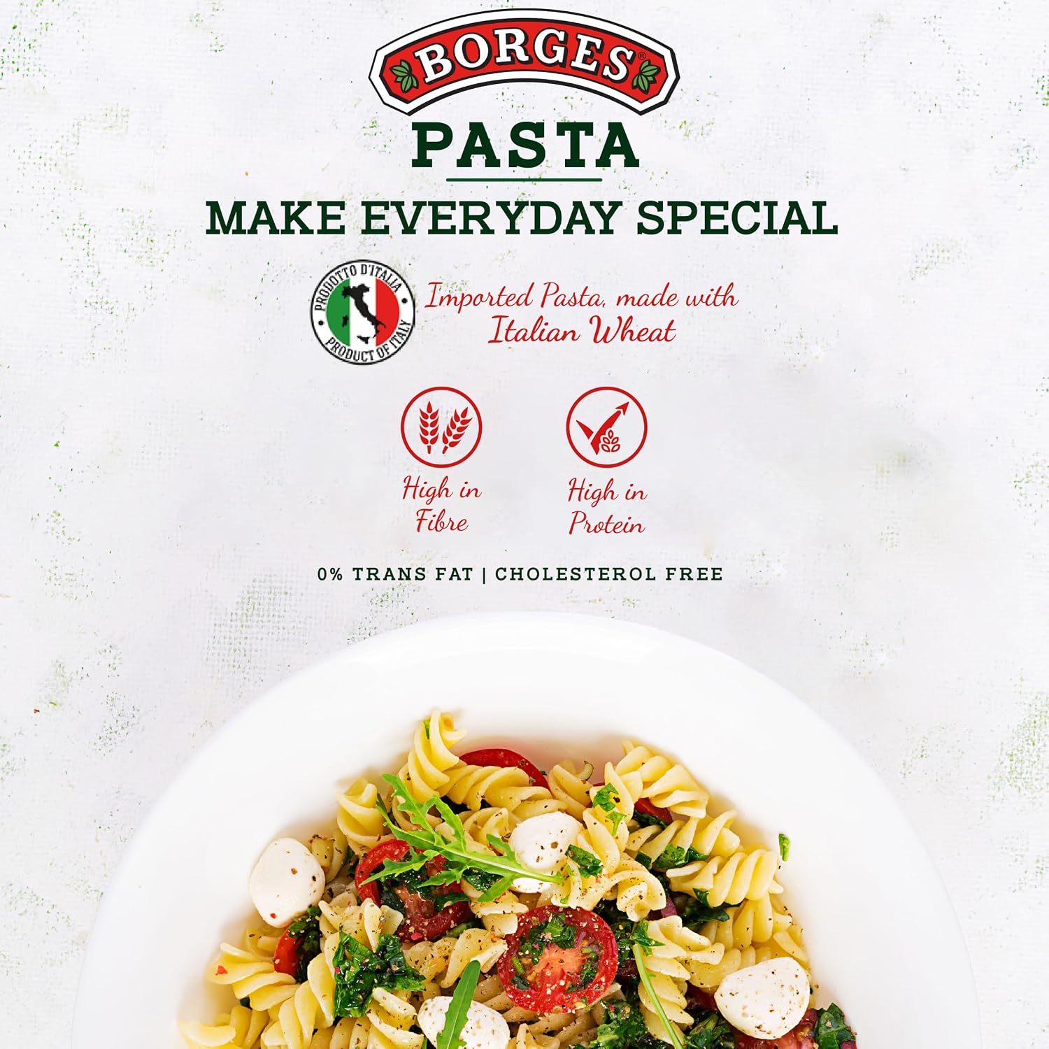 Borges High Protein, fiber, Trans Fat Free and Cholesterol Free Whole Wheat Fusilli Pasta (500 grams)