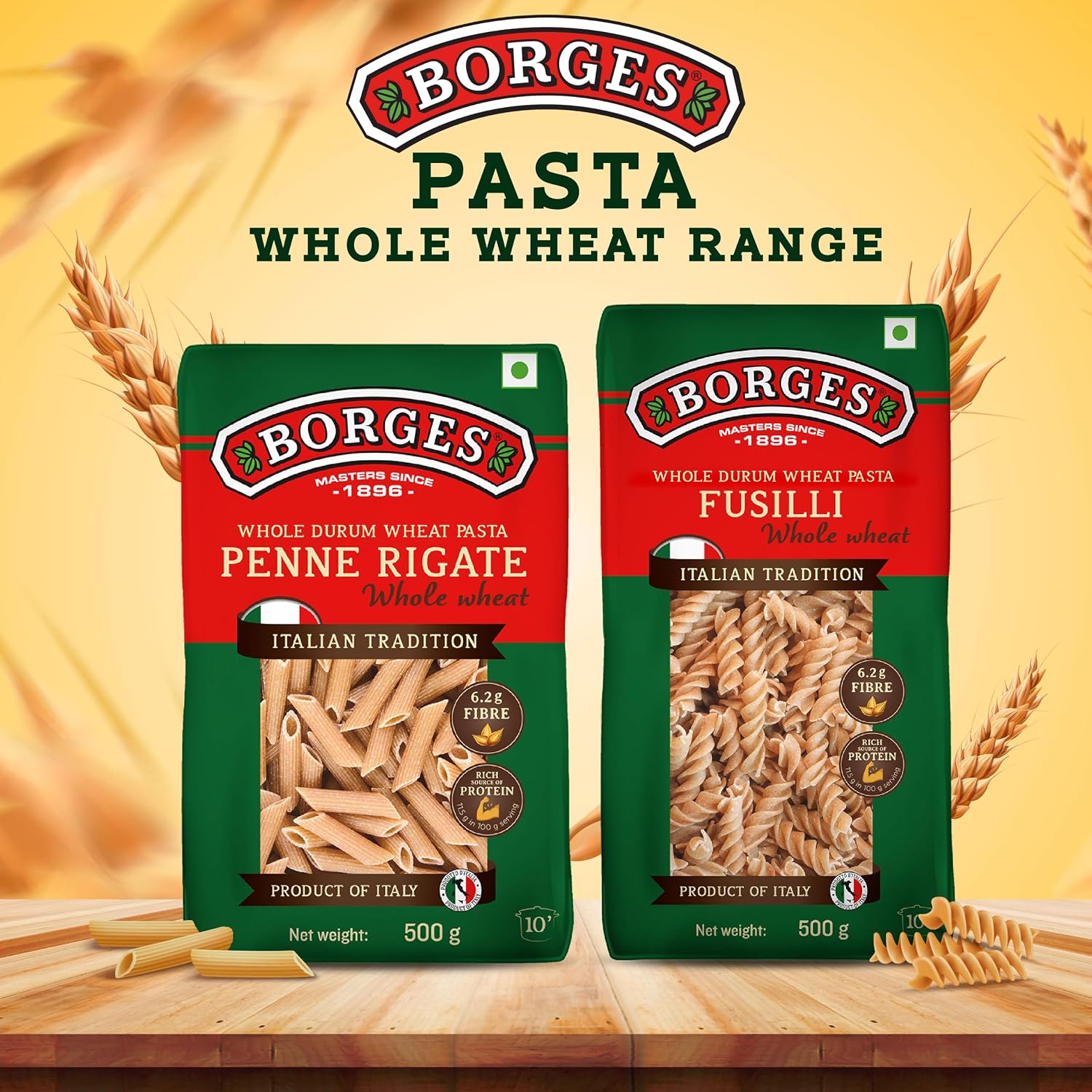 Borges High Protein, fiber, Trans Fat Free and Cholesterol Free Whole Wheat Fusilli Pasta (500 grams)