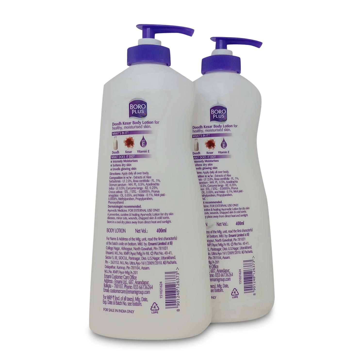 Boroplus Ayurvedic Doodh Kesar Nourishing Body Lotion, 400ml (Buy 1 get 1)