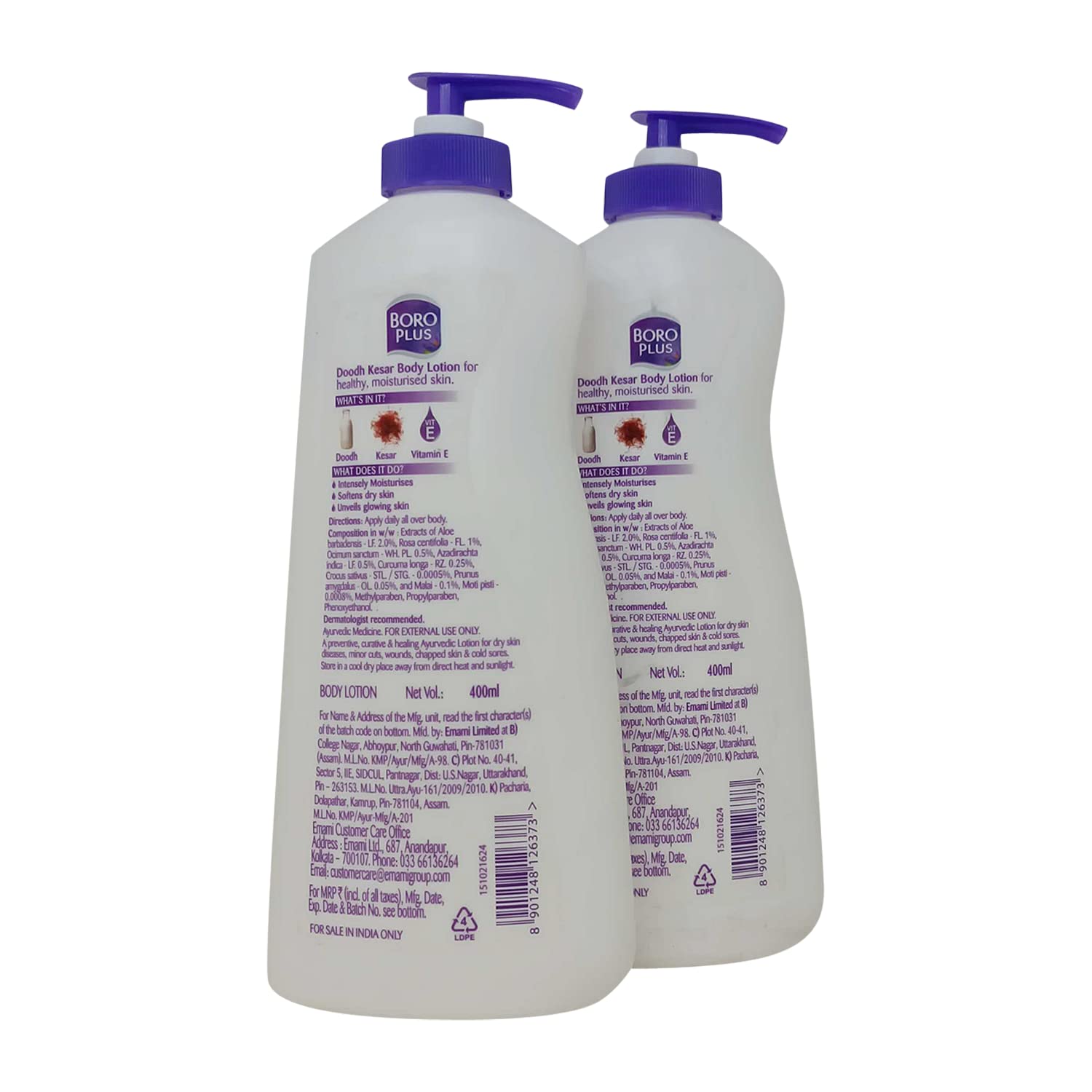 Boroplus Ayurvedic Doodh Kesar Nourishing Body Lotion, 400ml (Buy 1 get 1)