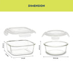 Borosil Ace Daisy Lunchbox | 4pc (320ml x 2 Square + 240ml x 2 Round) Container Set