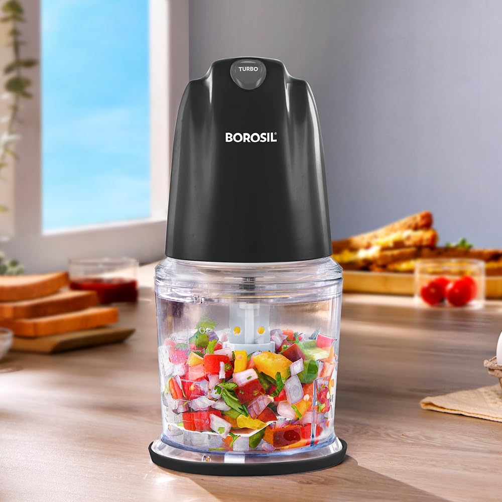 Borosil Chef Delite 260 Watts Electric Chopper for Kitchen, Twin Blade Technology, 500 ml