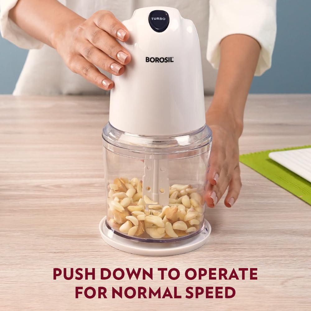 Borosil Chef Delite 260 Watts Electric Chopper for Kitchen, Twin Blade Technology, 500 ml