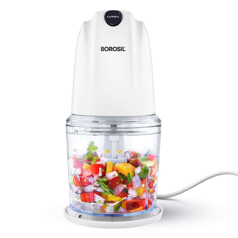 Borosil Chef Delite 260 Watts Electric Chopper for Kitchen, Twin Blade Technology, 500 ml