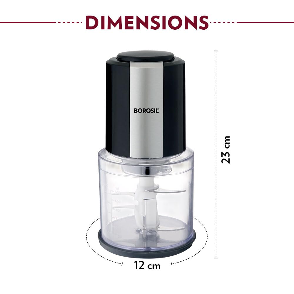 Borosil Chef Delite 300 Watts Electric Chopper for Kitchen, Twin Blade Technology, 600 ml
