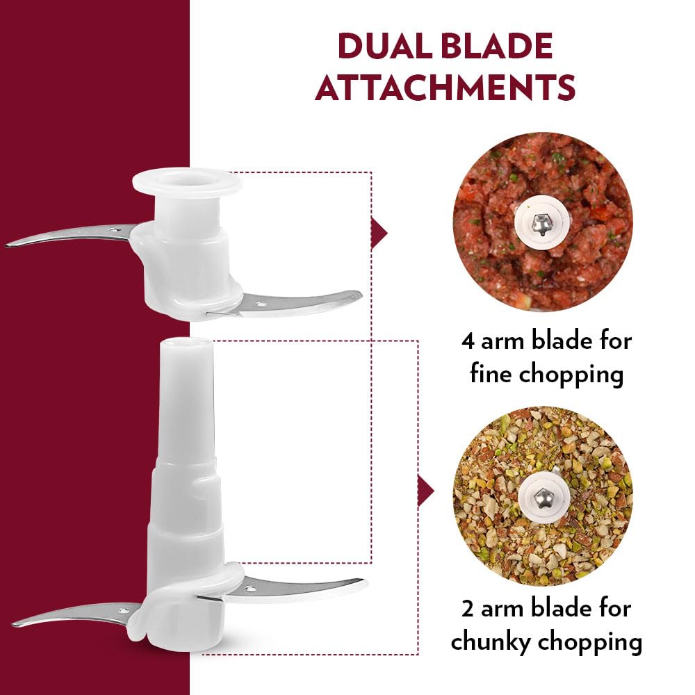 Borosil Chef Delite 300 Watts Electric Chopper for Kitchen, Twin Blade Technology, 600 ml