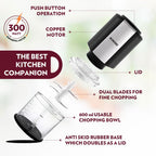 Borosil Chef Delite 300 Watts Electric Chopper for Kitchen, Twin Blade Technology, 600 ml