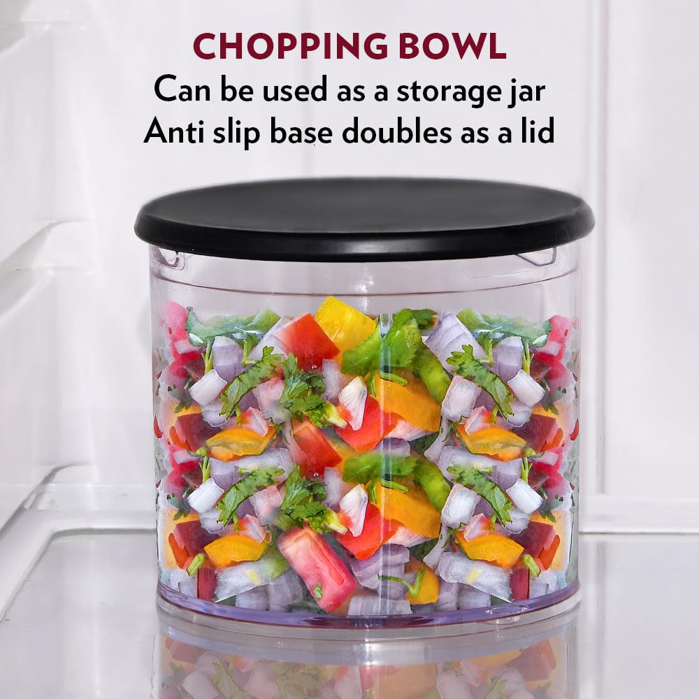 Borosil Chef Delite 300 Watts Electric Chopper for Kitchen, Twin Blade Technology, 600 ml