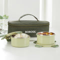 Borosil Glory Green Stainless Steel Lunchbox with Bag | 2 pcs Container Set (280 ml Each)