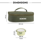 Borosil Glory Green Stainless Steel Lunchbox with Bag | 2 pcs Container Set (280 ml Each)