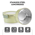 Borosil Glory Green Stainless Steel Lunchbox with Bag | 2 pcs Container Set (280 ml Each)