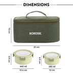 Borosil Glory Green Stainless Steel Lunchbox with Bag | 4 pcs Set (460 ml x 2 + 280 ml x 2)