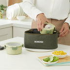 Borosil Glory Green Stainless Steel Lunchbox with Bag | 4 pcs Set (460 ml x 2 + 280 ml x 2)