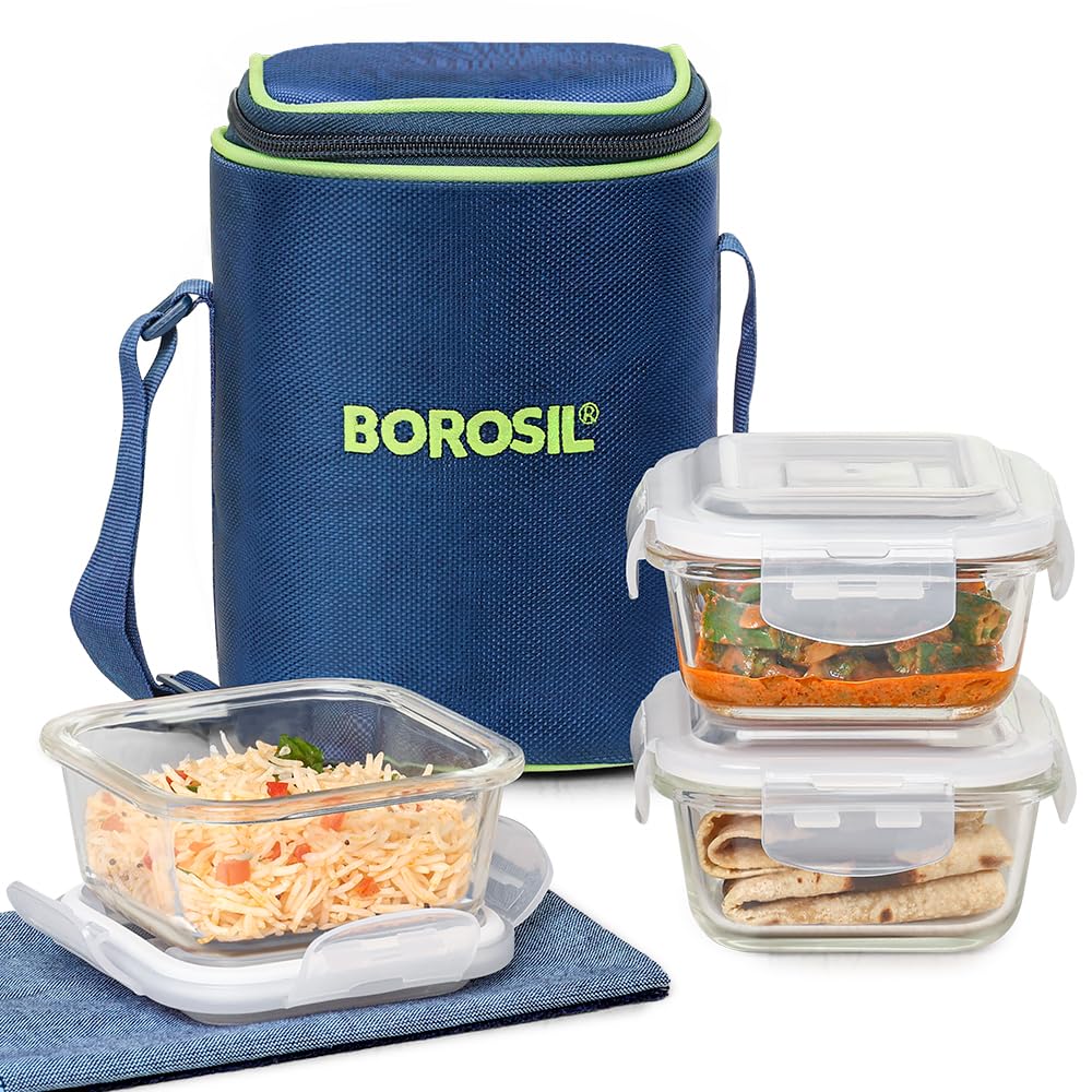 Borosil Klip n Store 320ml x 3 Square Container Lunchbox