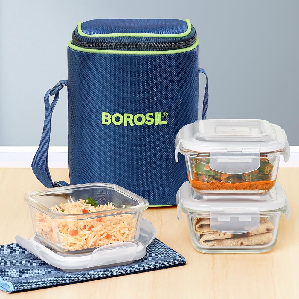 Borosil Klip n Store 320ml x 3 Square Container Lunchbox