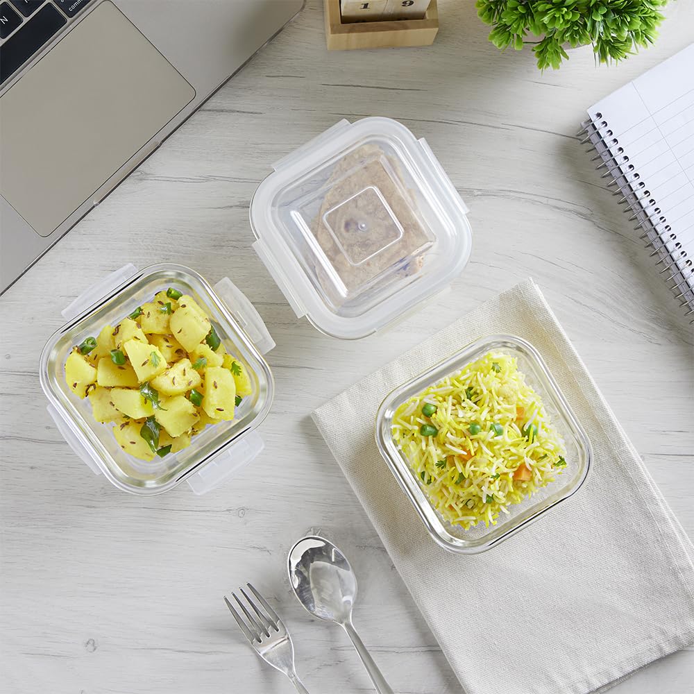 Borosil Klip n Store 320ml x 3 Square Container Lunchbox