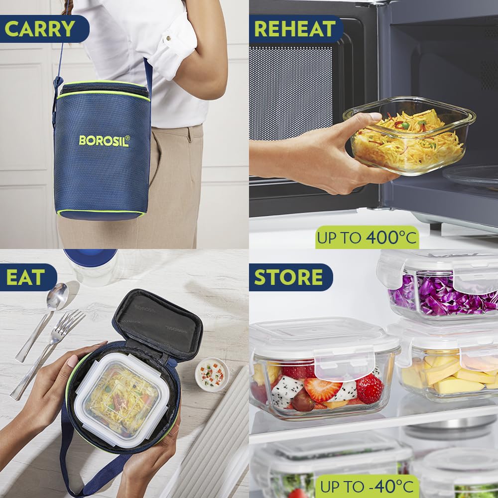 Borosil Klip n Store 320ml x 3 Square Container Lunchbox