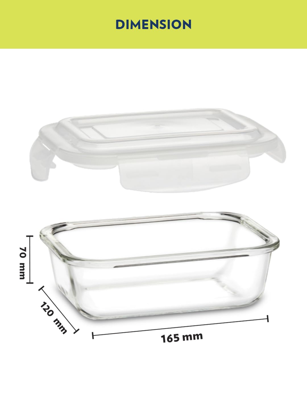 Borosil Klip n Store 370ml Rectanglular Food Storage Container with Airtght Glass Lid
