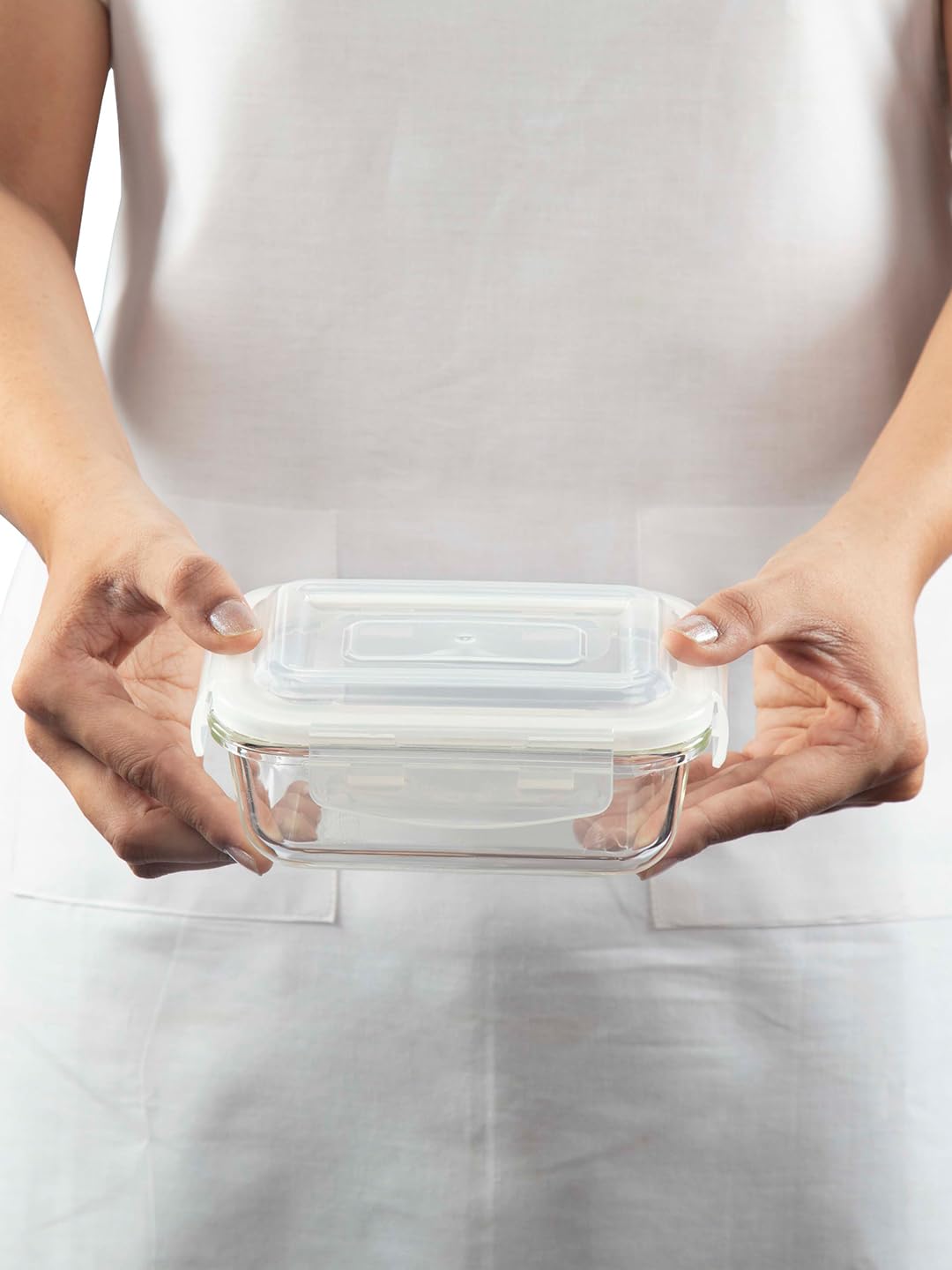 Borosil Klip n Store 370ml Rectanglular Food Storage Container with Airtght Glass Lid