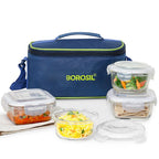 Borosil Klip n Store Universal Lunchbox | 320ml x 2 Square + 240ml x 2 Round Container Set