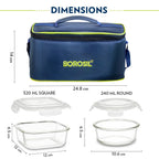 Borosil Klip n Store Universal Lunchbox | 320ml x 2 Square + 240ml x 2 Round Container Set