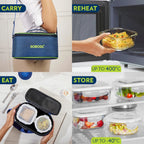 Borosil Klip n Store Universal Lunchbox | 320ml x 2 Square + 240ml x 2 Round Container Set
