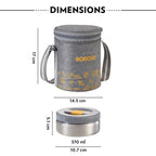 Borosil MealMate Stainless Steel Lunchbox with Bag | 3 pcs Round Container Set (370 ml Each)