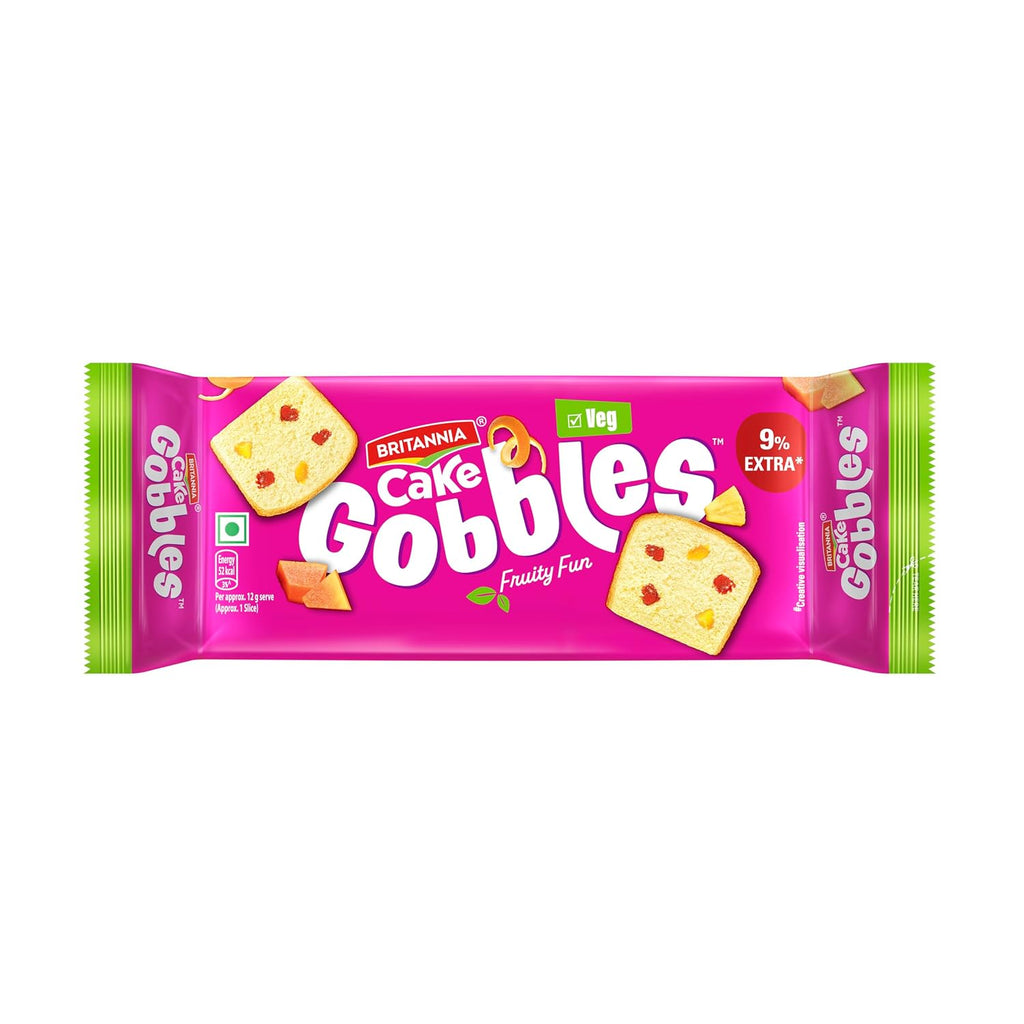Britannia Gobbles Cake 100% Veg Bar Cake Fruit, 60 G