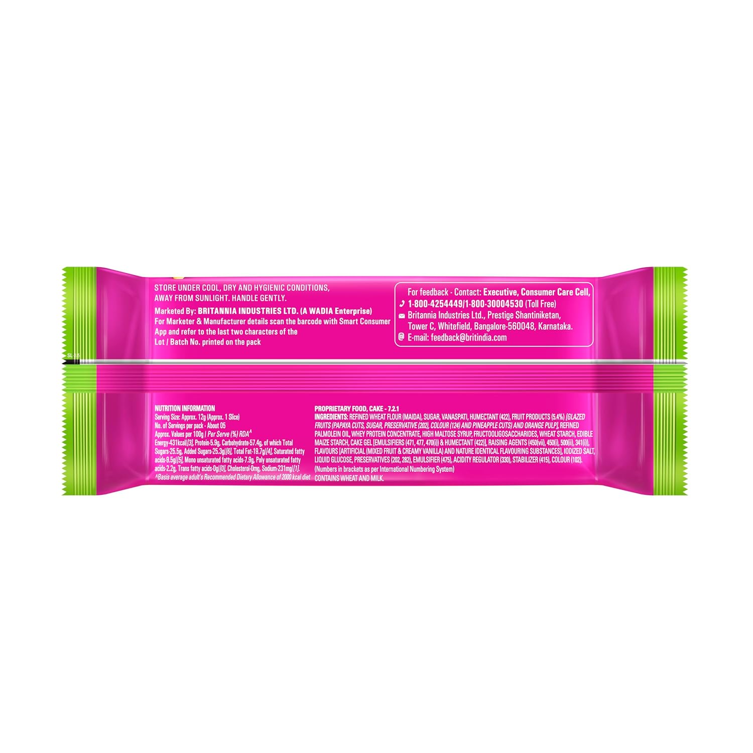 Britannia Gobbles Cake 100% Veg Bar Cake Fruit, 60 G