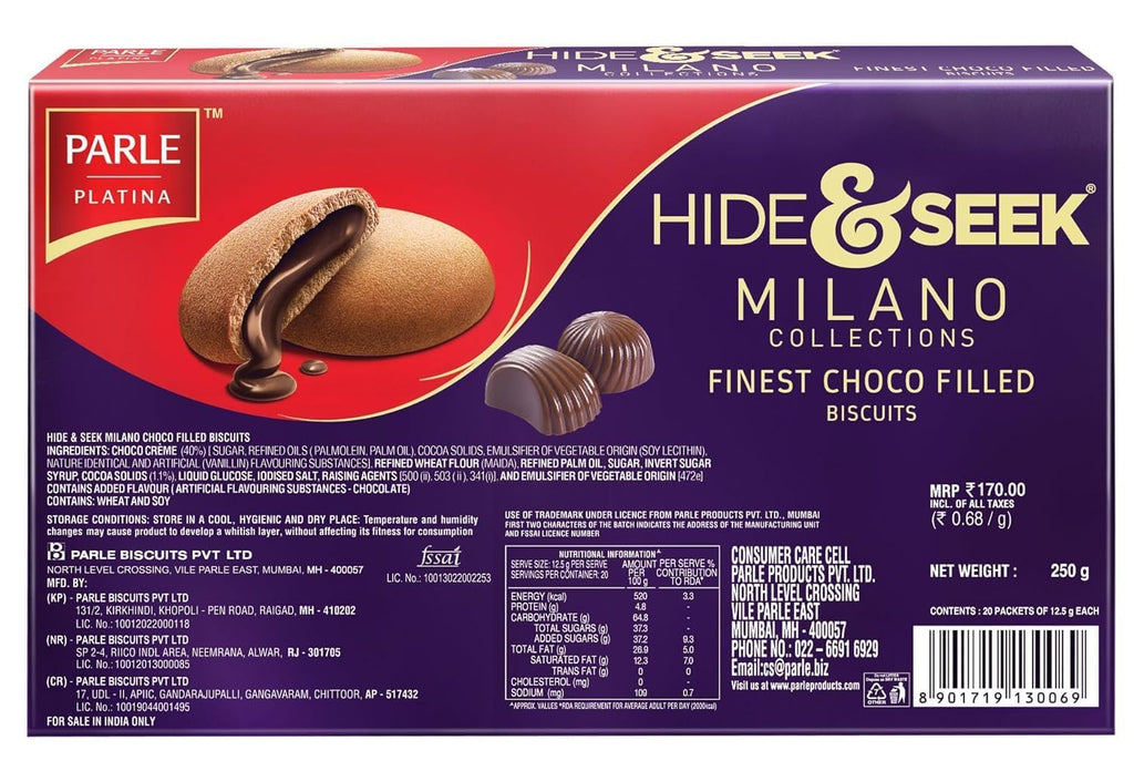 Parle Platina Parle Hide & Seek Milano Center Filled Regular Chocolate 250 G/200 G