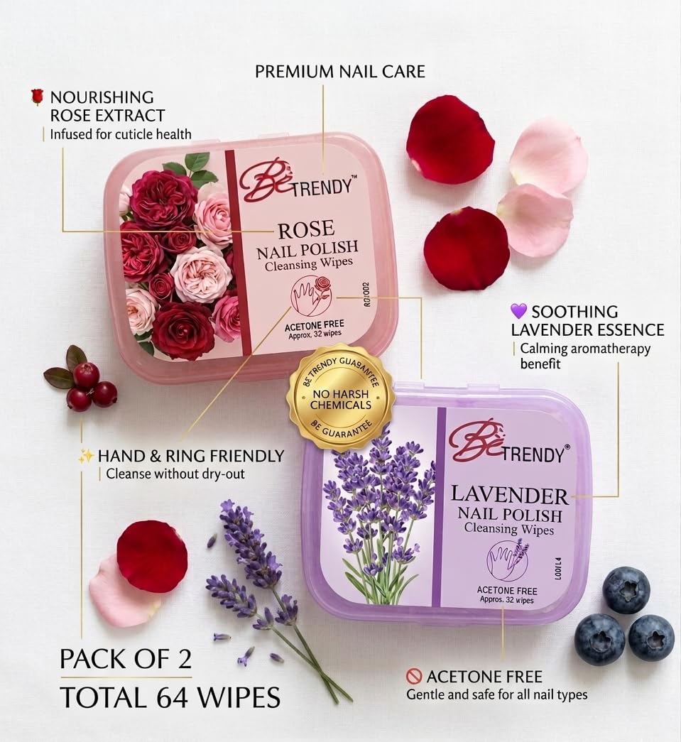 Nail Polish Remover Wipes Rose &amp; Lavender Combo Pack of 2