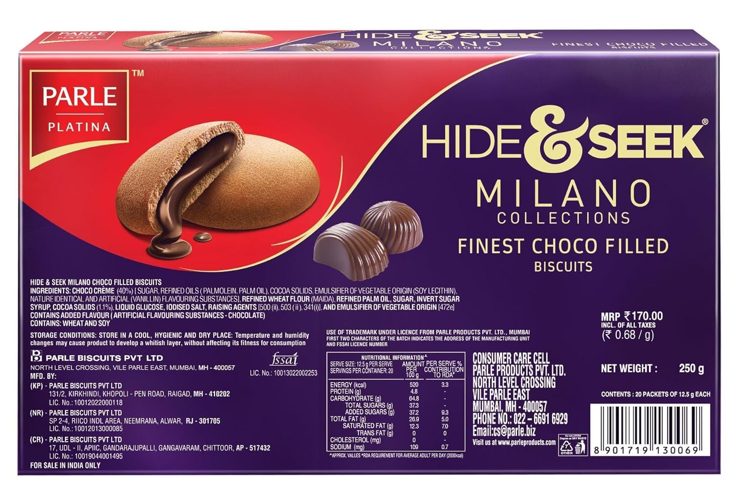 Parle Platina Parle Hide & Seek Milano Center Filled Regular Chocolate 250 G/200 G
