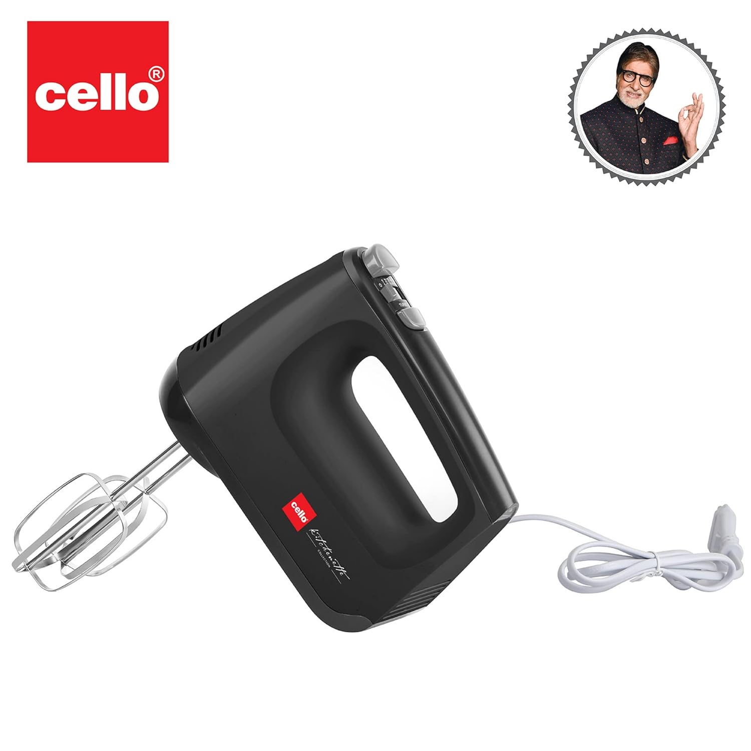 CELLO Supreme Hand Beater Mixer 400 Watts Black |Turbo Function, 6 Speed Setting 2 Year Warranty