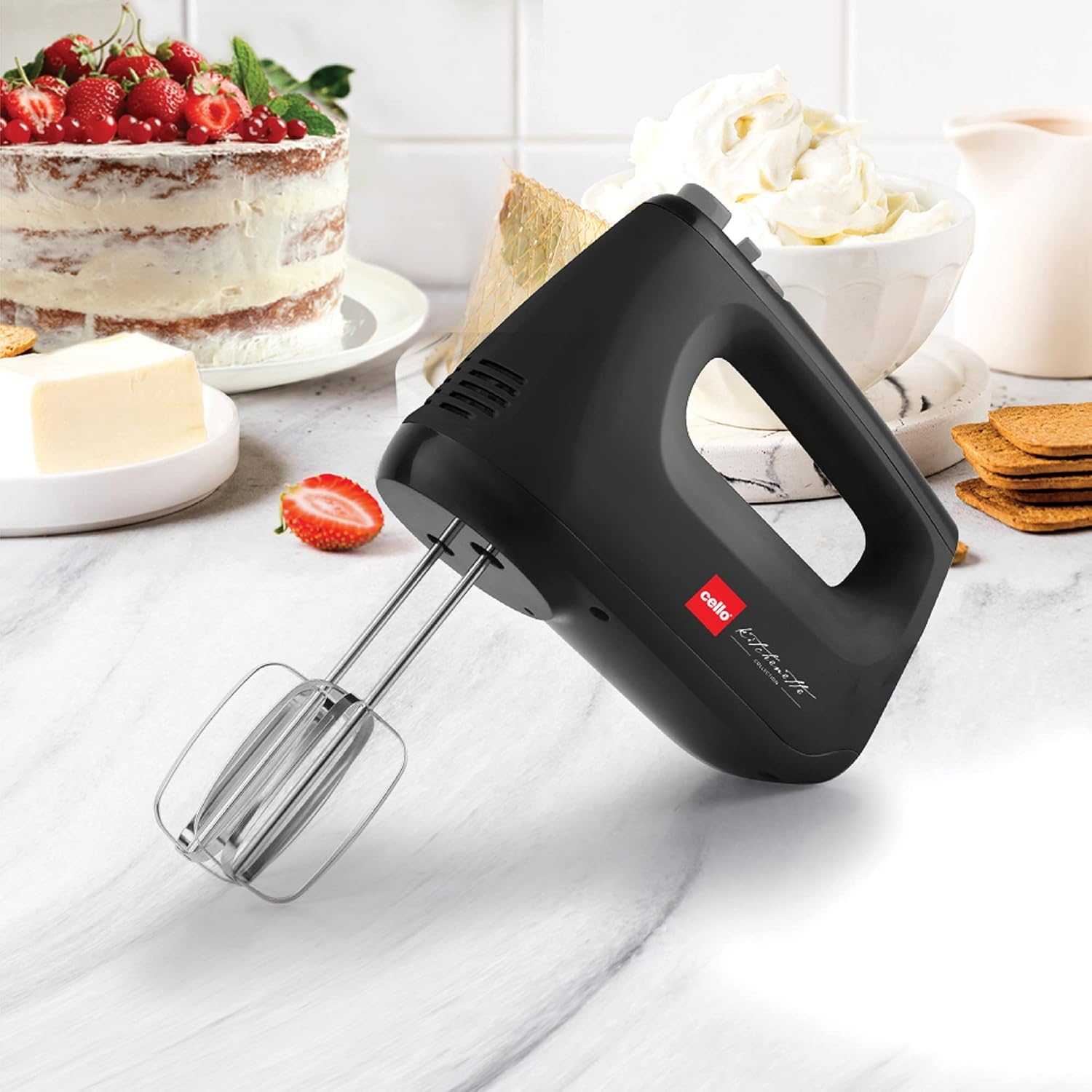 CELLO Supreme Hand Beater Mixer 400 Watts Black |Turbo Function, 6 Speed Setting 2 Year Warranty