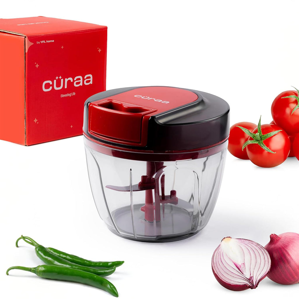 CÜRAA ChopLab Lite Manual Vegetable Chopper for Kitchen Use  650ml (Red)