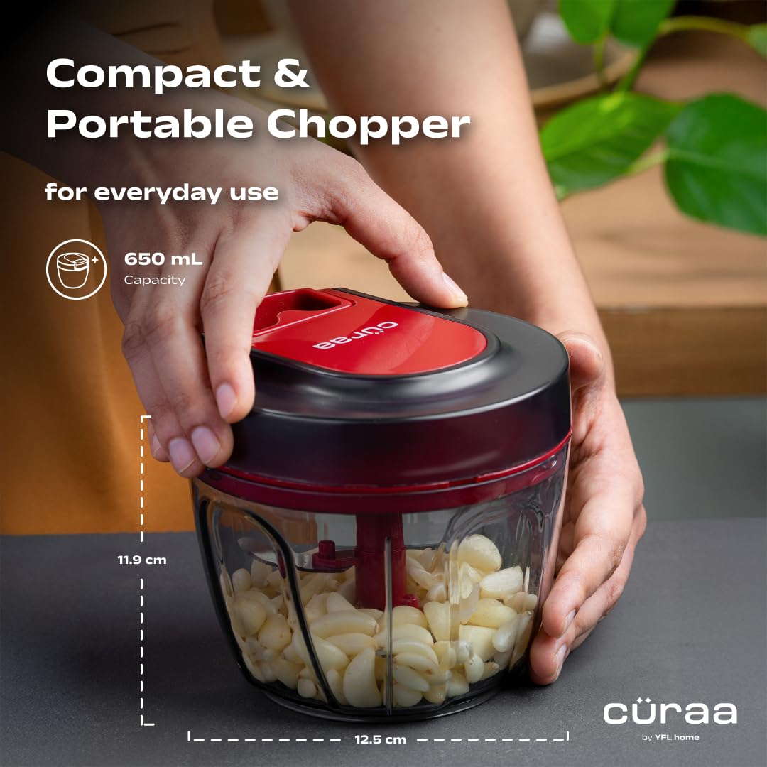 CÜRAA ChopLab Lite Manual Vegetable Chopper for Kitchen Use  650ml (Red)