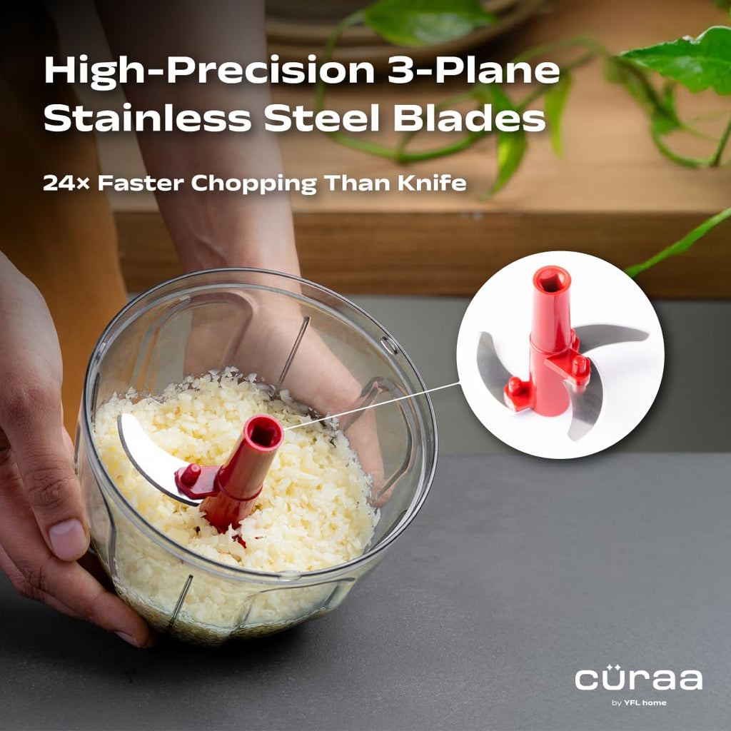 CÜRAA ChopLab Lite Manual Vegetable Chopper for Kitchen Use  650ml (Red)