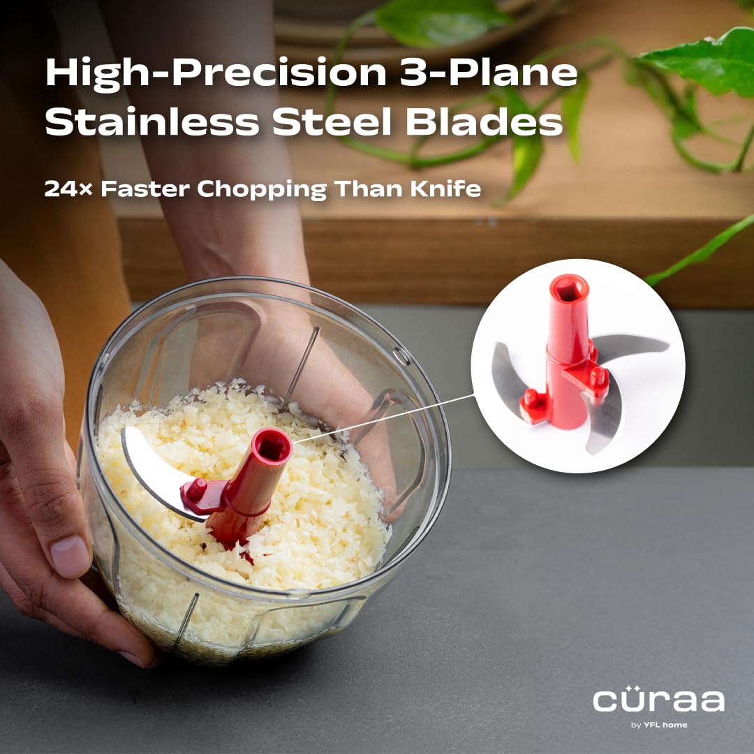 CÜRAA ChopLab Lite Manual Vegetable Chopper for Kitchen Use  650ml (Red)
