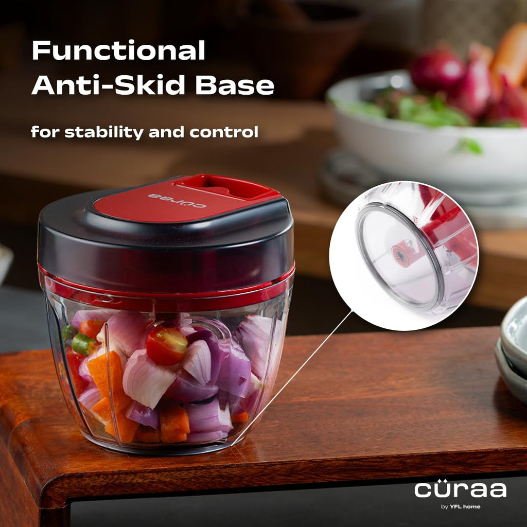 CÜRAA ChopLab Lite Manual Vegetable Chopper for Kitchen Use  650ml (Red)