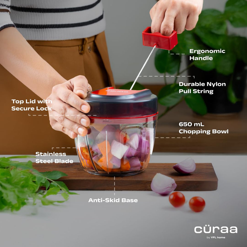 CÜRAA ChopLab Lite Manual Vegetable Chopper for Kitchen Use  650ml (Red)