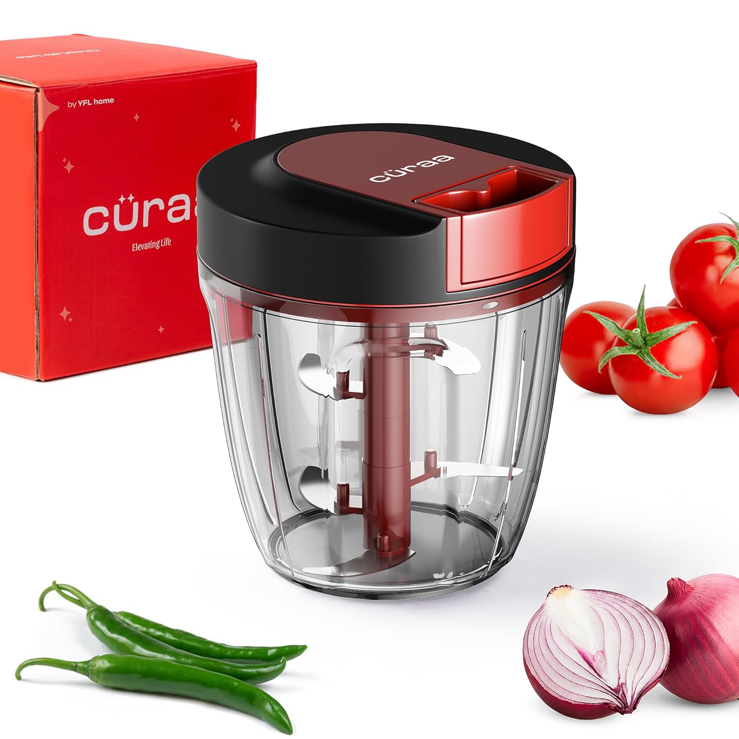 CÜRAA ChopLab Lite Manual Vegetable Chopper for Kitchen Use  900ml (Red)