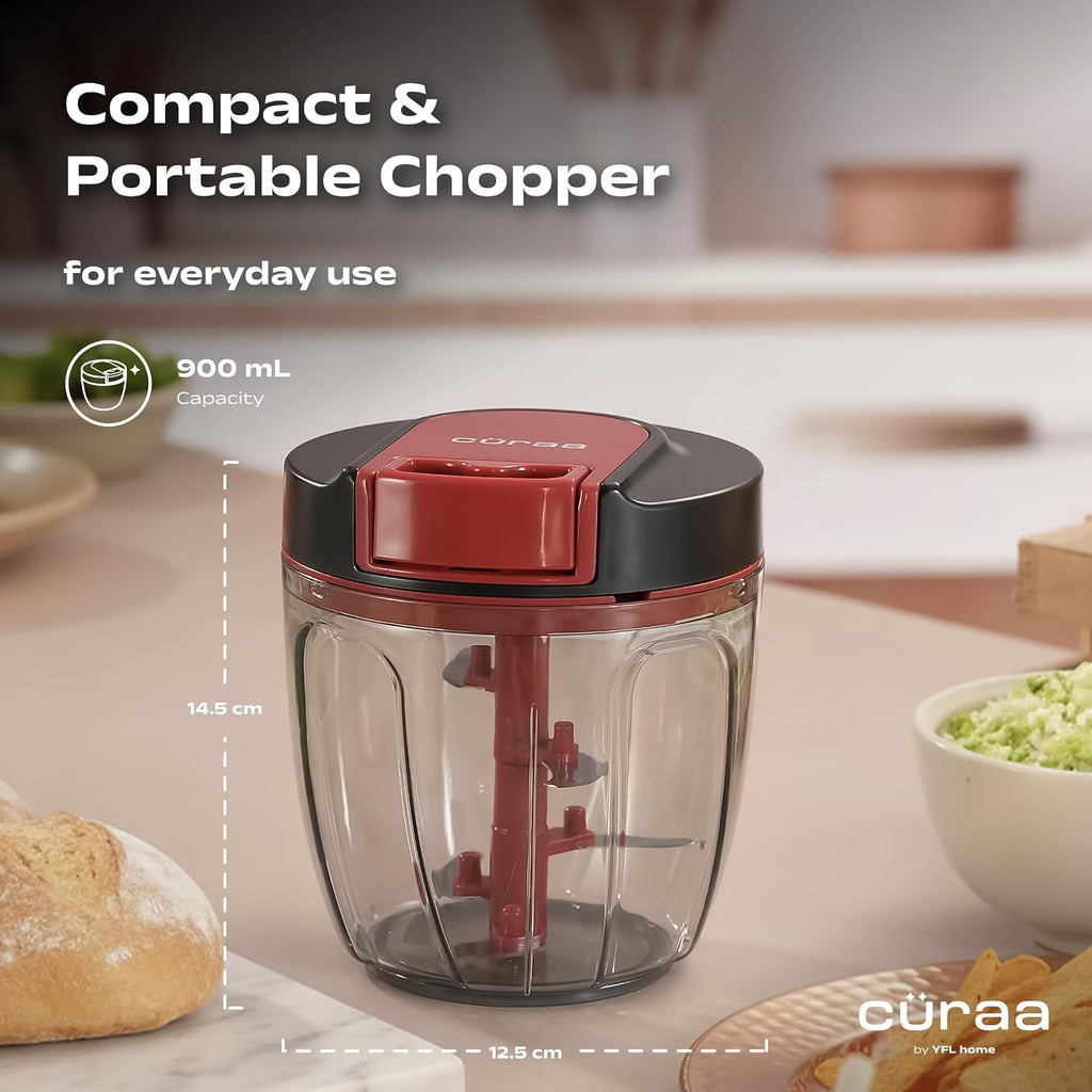 CÜRAA ChopLab Lite Manual Vegetable Chopper for Kitchen Use  900ml (Red)